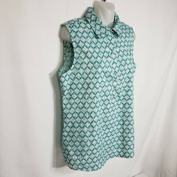 Bass Pro Shops Ascend Womens Top Size Medium Green Sleeveless Half Button Pocket - Picture 5 of 12